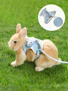 一套泰迪熊胸背带和牵引绳，兔子牵引绳，兔子配件，胸背带，小型动物项圈和牵引绳，带牵引绳的胸背带，兔子胸背带，可调节牵引绳，兔子宠物用品，适合小型和中型宠物