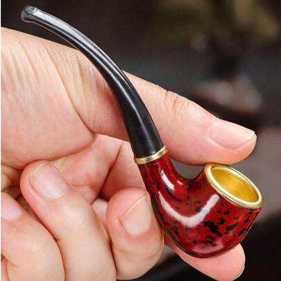 Pipa curva vintage, pipa de resina duradera, pipa de cobre mini portátil, pipa compacta, experiencia de fumar suave, fácil de limpiar y estructura resistente, adecuada para principiantes, viajes, uso en el hogar o al aire libre, accesorios para fumar, accesorios para puros