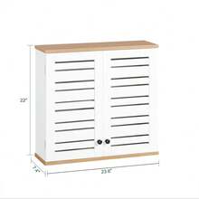 SoBuy BZR42-W Wall Cabinet With Louvre Doors Wall Cabinet Bathroom Cabinet Kitchen Cabinet Medicine Cabinet Bathroom Furniture White-Natural W X H X D Approx: 60 X 56 X 19 Cm - White - View 3