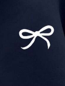 Cute Versatile Bow Pattern Women's Long Sleeve Pocket Casual Hoodieprinted Sweatshirt - 藏蓝色 - 查看 4