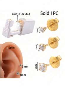 1PC Ear Piercing Kit Self Ear Piercing Gun, Disposable Selectable Ear Pearcings Kit Built In Flower 316 Stainless Steel Earring Studs Ear Piercing Gun Kit Tool - Gold - View 1