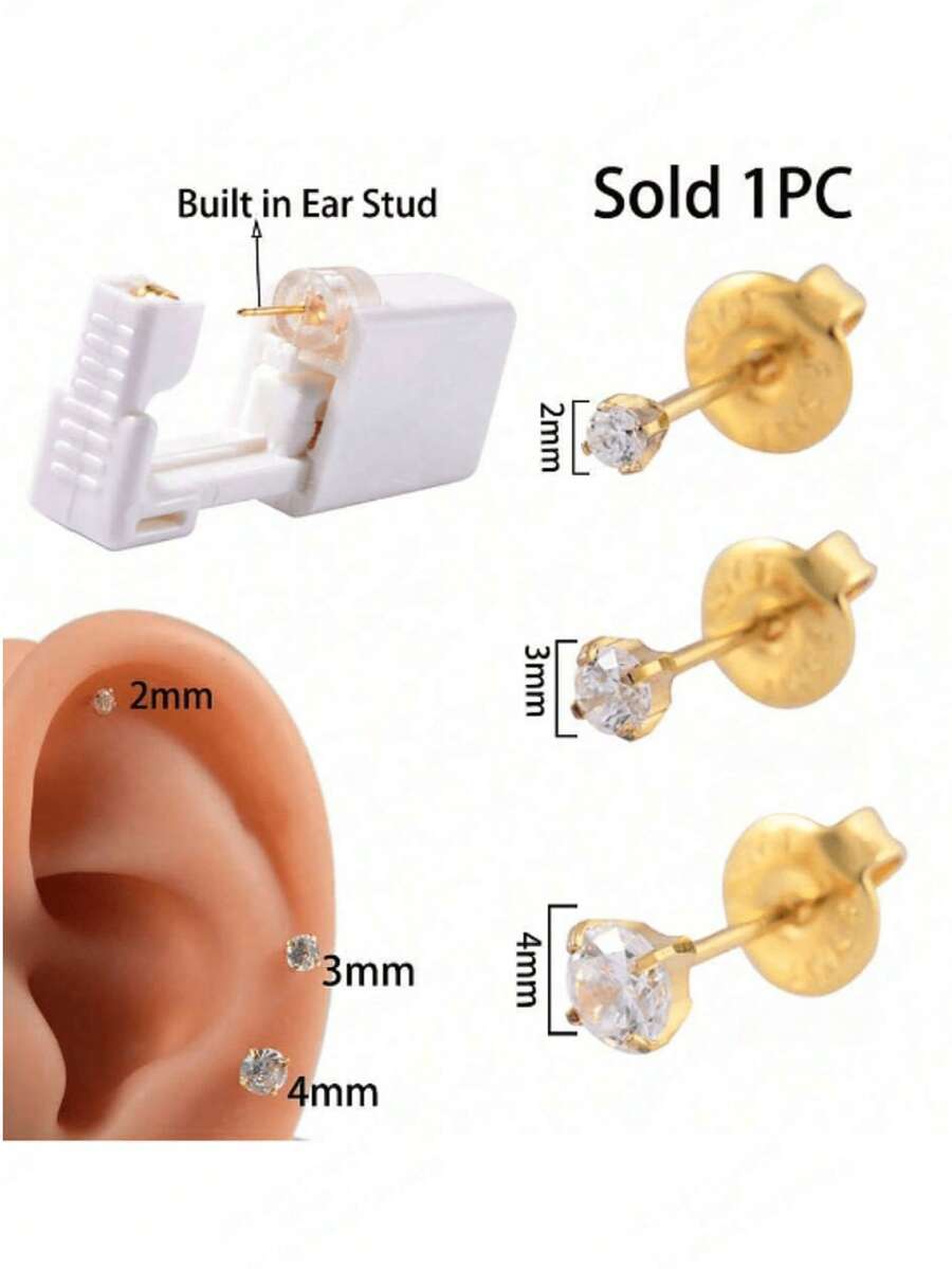 1PC Ear Piercing Kit Self Ear Piercing Gun, Disposable Selectable Ear Pearcings Kit Built In Flower 316 Stainless Steel Earring Studs Ear Piercing Gun Kit Tool - Gold - View 1