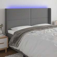 vidaXL LED Kopfteil dunkelgrau 203x16x118/128 cm Stoff - Grau - Übersicht 1