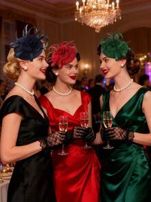 1件装女士花朵头饰帽，西纳梅羽毛茶会头饰，德比帽，婚礼头带和夹子 - 彩色 - 查看 2