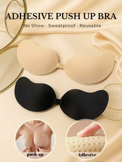 1 par de sujetador adhesivo sin tirantes con efecto push-up, sujetador adhesivo invisible sin espalda, sujetador sin costuras sin tirantes para vestidos, sujetador con forma de mango, ropa interior y parches para el pecho