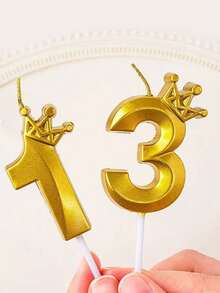 Gold Shell Crown Numbered 0-9 Cute Birthday Anniversary Cake Topper Candles For Party, Celebration, Single Game, Anime Theme - Gold - View 10