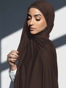 两件套针织头巾和内衬帽套装，纯色柔软透气莫代尔面料，1顶简约管状头巾帽+1条轻薄莫代尔围巾，适合日常保守着装。 - 37咖啡棕 - 查看 3