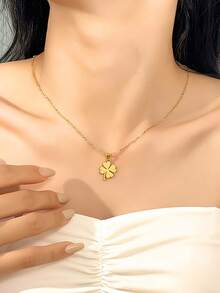 Dây chuyền mặt đơn giản bằng thép không gỉ mạ vàng 18K dành cho nữ, trang sức quyến rũ và thanh lịch, dùng làm quà tặng cho tiệc tùng, dạ tiệc và ngày lễ - Vàng - Xem 6