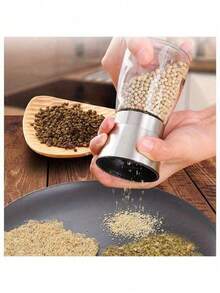 2pcs Pepper Grinder, Home Salt Grinder, Glass Spice Grinder, Manual Pepper Mill, Spice Crusher, Reusable BBQ Picnic Spice Jars, Kitchen Gadgets, Mother's Day Gift, Kitchen Decor - Silver - View 3