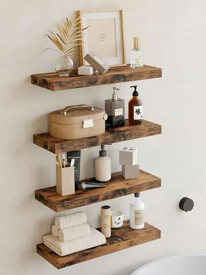 Estantería flotante de madera de 4 piezas, estante flotante versátil, adecuado para dormitorios, baños y salas de estar.
