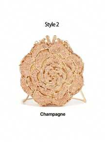 1pc Mini Elegant Clutch Bag, Rhinestone Flower Design, Suitable For Parties And Galas, Luxury Handmade Metal Crystal Clutch Purse, Women's Fully Rhinestone Evening Clutch, Novelty/Shiny Handbag, Suitable For Bride/Gift - Multicolor - View 13