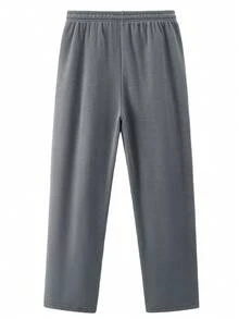 男士户外休闲裤，春秋季薄款抓绒防风直筒运动裤，带抽绳腰带 - 灰色 - 查看 8