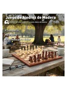 Ajedrez de Madera Plegable 24 X 24 cm Abierto (24 x 12cm Cerrado). Bluelander - Marrón - Ver 2