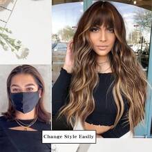 Ombre Highlight Body Wave Wig With Bangs Human Hair Body Wave Wear And Go Glueless Highlights Bangs Wig 4/27 Honey Blonde Brown Colored Blended Human Hair Wigs For Women - SP4/27 - 查看 8