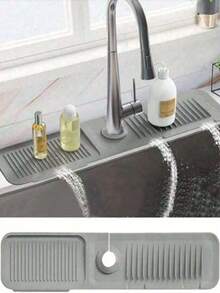 1 Pc Silicone Dish Drying Mat - Foldable, Heat-Resistant, Multi-Purpose Draining Pad, Suitable For Non-Slip Mats For Sink Side, Natural And Hygienic Kitchen Essential For Home And Kitchen Room Decor, Part Of Your Cozy Fall& Winter Styles And Christmas Decorations - Grey - View 1