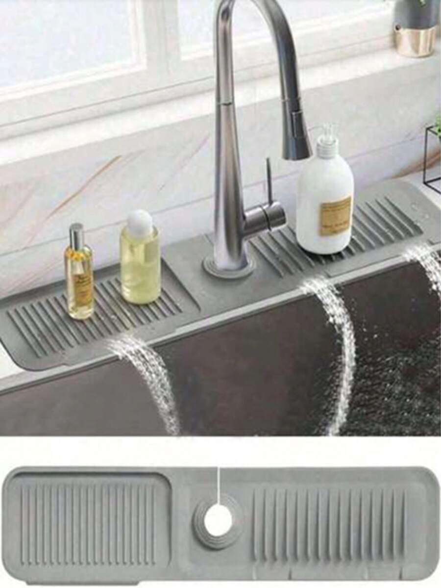 1 Pc Silicone Dish Drying Mat - Foldable, Heat-Resistant, Multi-Purpose Draining Pad, Suitable For Non-Slip Mats For Sink Side, Natural And Hygienic Kitchen Essential For Home And Kitchen Room Decor, Part Of Your Cozy Fall& Winter Styles And Christmas Decorations - Grey - View 1