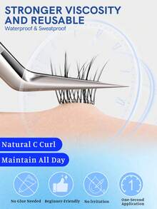 MEM 60/80/90pcs Self-Adhesive Fluffy False Eyelash Clusters, 11-13mm Mixed Length Set, No Glue Needed, Fluffy Self-Adhesive DIY Eyelash Extension, Pre-Glued Eyelash Clusters, Natural Lengthening C-Curl False Eyelash Clusters, No Glue Needed, No Need To Remove False Eyelashes, False Eyelash Clusters, False Eyelashes, Individual False Eyelashes, Fake Eyelashes - 黑色 - 查看 2