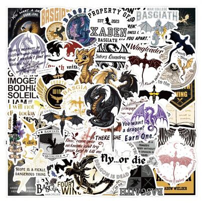 50pcs Fourth Wing Graffiti Stickers - Cute Cartoon Aesthetic Vinyl Stickers, Suitable For Coloring Books, Cup Accessories, Water Bottles, Laptops, Phones, Skateboards, Guitars, Luggage, Scrapbooks, Helmets, Bicycles, Motorcycles, Cars, Backpacks For Teens & Adults, Halloween, Christmas, Thanksgiving, Easter Party Decorations And Gifts