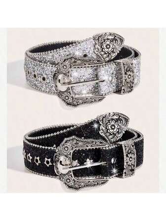 1条女士Y2K风格西部粗腰带，饰有多巴胺星星和眼睛图案，适合日常穿着、派对、夏季和学校场合。