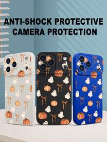1 pieza Funda de teléfono con diseño de calabazas y fantasmas en estilo festivo, ideal para temporada de Halloween y amantes de la decoración temática otoñal, protección elevada para lente con diseño de ojo, resistente a golpes, compatible con iPhone17 ProMax/16/15/14/13/12/11/Plus/Pro/ProMax, compatible con Galaxy A34/A35/A54/A55, Galaxy S20/S21/S22/S23/S24/S25 Ultra/Plus, compatible con Galaxy/Redmi/Honor/OPPO/ViVo - Blanco - Ver 8