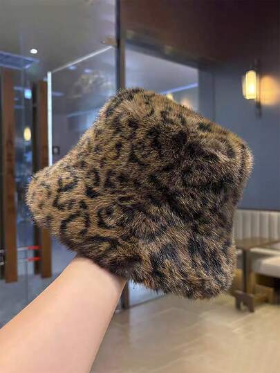 1pc Faux Fox Fur Bucket Hat, Faux Mink Fur Thick & Versatile High-End Fashion Cap Cold Weather Outfit Women