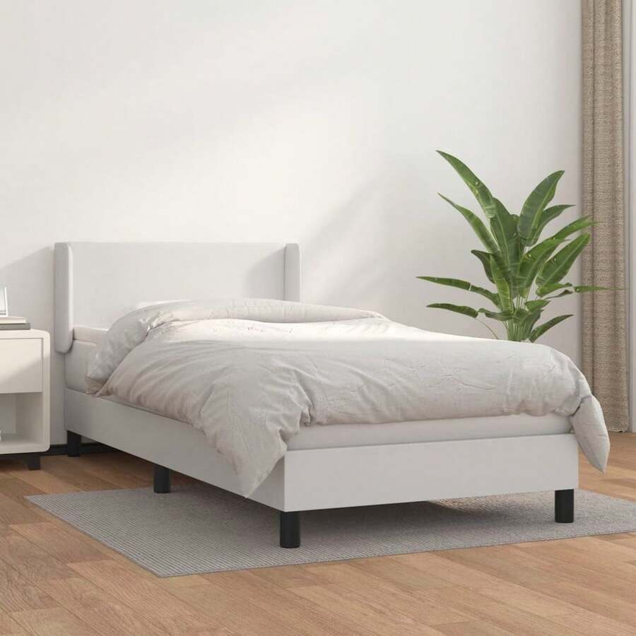 vidaXL Boxspringbett mit Matratze Weiß 90x200 cm Kunstleder