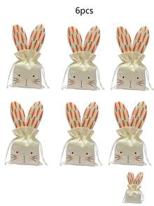 6pcs Easter Bunny & Carrot Pattern Linen Drawstring Gift Bags - Reusable, Fun Design | Suitable For Easter/Spring/Party/Baby Shower, Candy/Jewelry/Surprise Gift Packaging And Decor Accessories - Multicolor - View 9