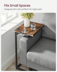 C-Shaped Side Table, Bedside Table, Sofa Side Table, With Metal Frame, Industrial, For Living Room, Bedroom, Rustic Brown And Black - Brown - View 8