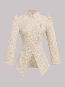 Elegant Women's Stand Collar Top, Asymmetric Design, Elegant, 3D Floral Pattern, Suitable For Women, Nyonya Style, Malaysian Traditional Attire - Champagne - View 1