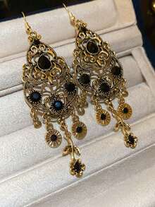 2pcs Vintage French Style Silver Needle Flower Pearl Teardrop Tassel Earrings, Medieval Retro Palace Style Earrings, Lightweight Luxurious Earrings, Women's Daily Party Accessories, Fashion Jewelry, Best Friend Gift - Multicolor - View 6