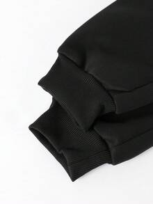 1 szt. Luźne, uniwersalne spodnie dresowe dla chłopców w jednolitym kolorze z nadrukiem liter, z ozdobnym polarem, wiosna/jesień - Czarne - Zobacz 6