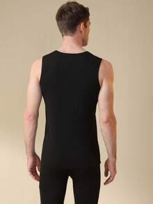 男士保暖紧身背心套装（2件装） - 自发热抓绒面料，宽松圆领，秋冬季保暖叠穿