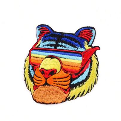 1pc Cartoon Colorful Unique Tiger Embroidered Patch, Cute Animal Tiger Interesting Embroidery Cloth Patch Badge, Suitable For Backpacks, Vests, Jackets, Jeans And Hats