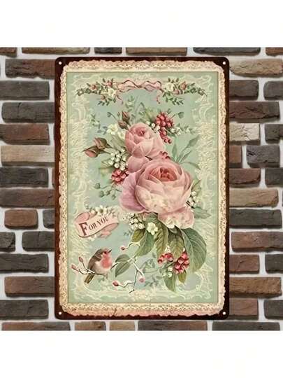 1pc 7.9*11.9 Inch Rose Flower Vintage Metal Tin Sign (8"X12"), Retro Metal Tin Sign, Vintage Sign, Home Wall Art Decor, Home Decor, Room Decor, Farm Decor, Patio Garden Decor, Coffee Shop Restaurant Decor