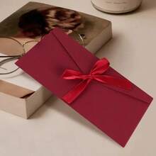 5/10个珠光纸特制纸丝带红色信封一包 #手工蝴蝶结邀请函 #婚礼或节日贺卡制作创意邀请函 #活动邀请函信封 - 彩色 - 查看 3