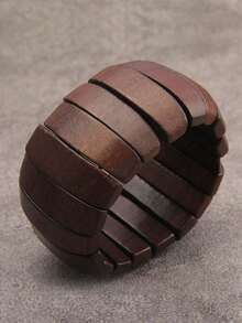 1pc Bohemia Style Literary Retro Elastic Wood Beaded Bracelet For Women, Gradient Brown, Random Color - Coffee - View 2