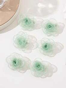 6 件可爱玫瑰花发夹，适合日常穿着和节日装扮 - 綠色 - 查看 6