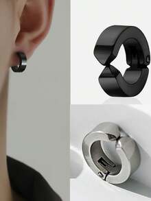 新款朋克风男士夹式耳环，简约暗黑美学无耳洞独特耳环 - 圓形耳夾 - 查看 2