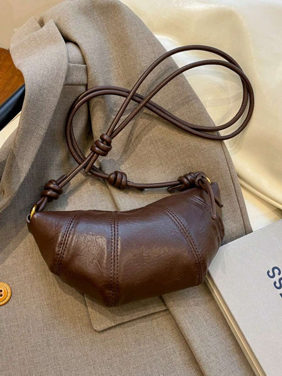 时尚百搭的饺子造型斜挎包，复古优雅简约设计，适合女性日常外出或通勤。 - 咖啡 - 查看 1