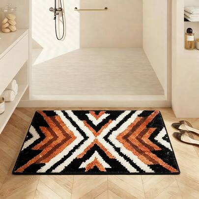 1 Pc Bohemian-Style Bathroom Rug,Symmetrical Diamond Striped Floor Mat, Soft And Comfortable Faux Cashmere Material, Highly Absorbent, Machine Washable, Suitable For Home Decor In Living Rooms, Bedrooms, Bathrooms, Sinks, And Other Indoor And Outdoor Decorative Mats, Suitable For All Seasons.
