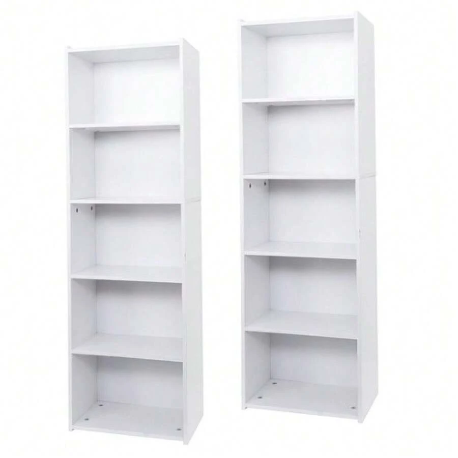 2 PCS 5-Tier Bookcase 52 Open Shelf Bookshelf Display Storage Shelf White - 1 - 查看 1