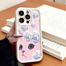 Funda de Teléfono Gato con Patrón de Rosas para  15 Pro Max  14 Pro  13 Pro  Galaxy S23 S22 S21 Protector de Teléfono Funda de Pareja Regalo para Novio Novia Día de San Valentín Regalo de Cumpleaños - Negro - Ver 3