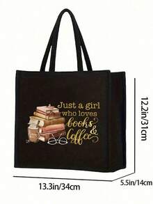 这款个性化极简黑色亚麻手提袋套装，饰有烫金“Just A Girl Who Loves Books & Coffee”（热爱书籍和咖啡的女孩）图案，并点缀着咖啡和书籍图案。大容量手提袋套装包含一个便携式化妆包、一个多功能购物袋、一个收纳袋和一个背包。适合通勤、上学、工作、旅行、聚会等各种场合，也是节日、生日、情人节和新年等场合的完美礼物或纪念品。 - 彩色 - 查看 9