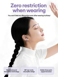 Lenovo RS105 Bluetooth Earphones, In-Ear Open-Ear, Multifunctional Touchscreen, Remote Shutter, Dual-Core Spatial Audio, Long Battery Life, Music, Sports, Gaming, Upgraded Materials, Comfortable Fit, Compatible With Smartphones And Computers - 淡紫色 - 查看 6