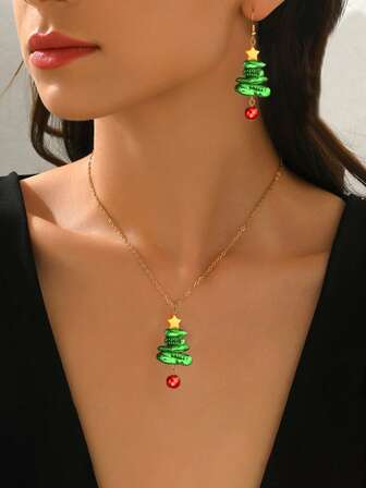 1 Pair Colorful Faux Pearl Christmas Tree Earrings, Holiday Party Jewelry Gift For Women, Suitable For Dates And Gifting To Friends