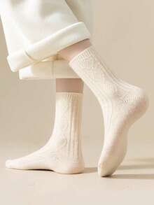 3 Pairs Winter Wool Socks Women Diamond Check Warm Velvet Cashmere Socks Mid Calf Thicken Solid Socks Fashion Soft Comfort - Multicolor - View 3