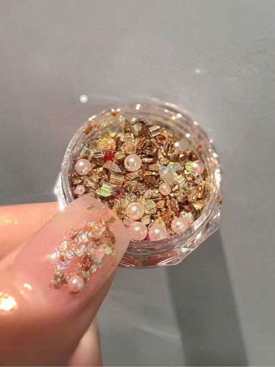 1 Box Merlard Dream Brocade Nail Powder: Ultra-Thin Iridescent Texture, Mixed Crushed Rhinestones, Create Sparkling Nail Atmosphere, Exquisite Nail Decoration, For Nail Salon Nail Decoration Use Nails - Multicolor - View 1