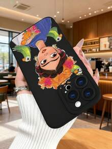 1 pieza Funda de teléfono con diseño de FridaKahlo con flores y loros, estilo artístico mexicano ideal para celebraciones festivas, moda urbana creativa, protección elevada para lente con diseño de ojo, resistente a golpes, compatible con iPhone17 ProMax/16/15/14/13/12/11/Plus/Pro/ProMax, compatible con Galaxy A34/A35/A54/A55, Galaxy S20/S21/S22/S23/S24/S25 Ultra/Plus, compatible con Galaxy/Redmi/Honor/OPPO/ViVo - Negro - Ver 4