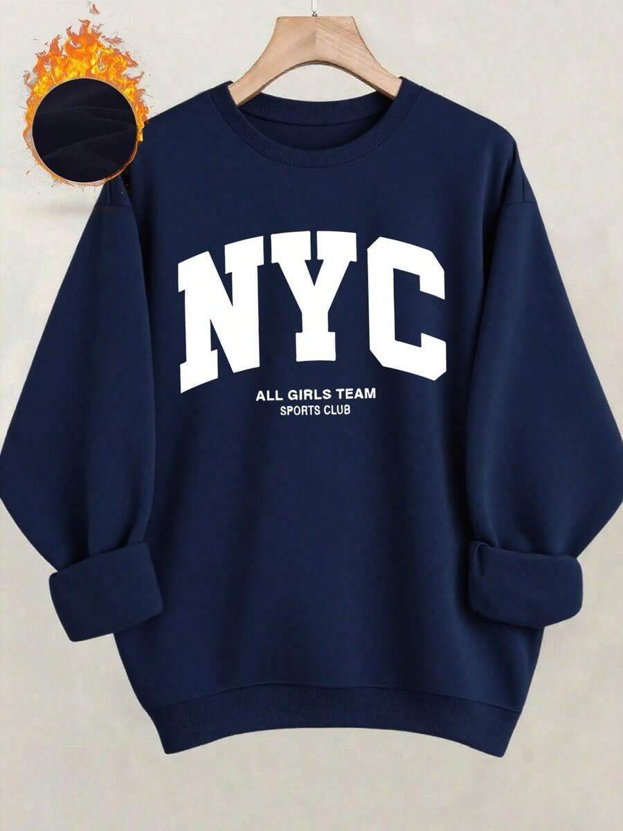 2026 Women's New York City Crew Neck Pattern Sweatshirt, Soft And Casual, Suitable For Everyday Wear And Layering, Appropriate For Various Occasions. - 藏青 - 查看 1