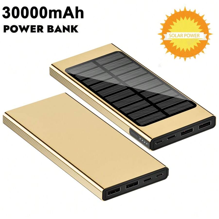 Pin sạc dự phòng năng lượng mặt trời 10000mAh - Pin sạc dự phòng di động có cổng Type-C & USB kép, Bộ sạc pin dự phòng ngoài cho mọi điện thoại và thiết bị điện tử Bộ sạc pin năng lượng mặt trời cho cắm trại, đi bộ đường dài và sử dụng ngoài trời - Vàng - Xem 1